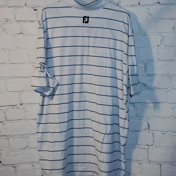 FootJoy FJ Golf Blue Striped Short Sleeve Polo Shirt Men's sz Large with Logo. - Picture 9 of 15